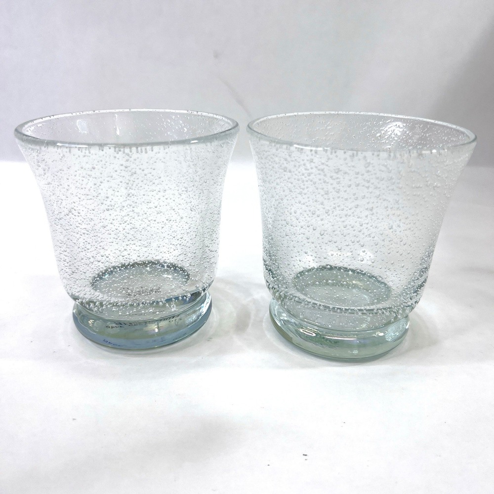 Pottery‎ Barn Palazzo Green Bubble Double Old Fashioned Glasses Set of 2